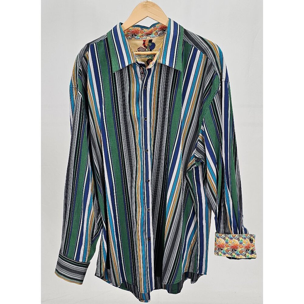 Robert Graham 4XL Classic Fit Green Stripe Contrasting Cuff Button Front…